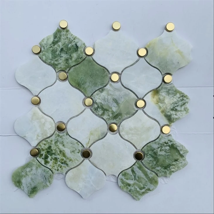 Verde esmeralda con azulejos de mosaico de mármol tejido de cesta Bianco Carrara
