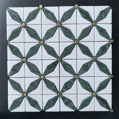 Azulejo mosaico de mármol en espiga grande Hampton