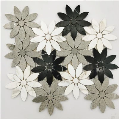 Mosaico de mármol de flores grises y blancas de Viviano Marmo